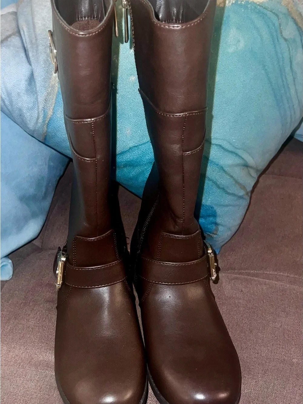 Michael Kors Girls Dark Brown Tall Boots with Gold MK Emblem